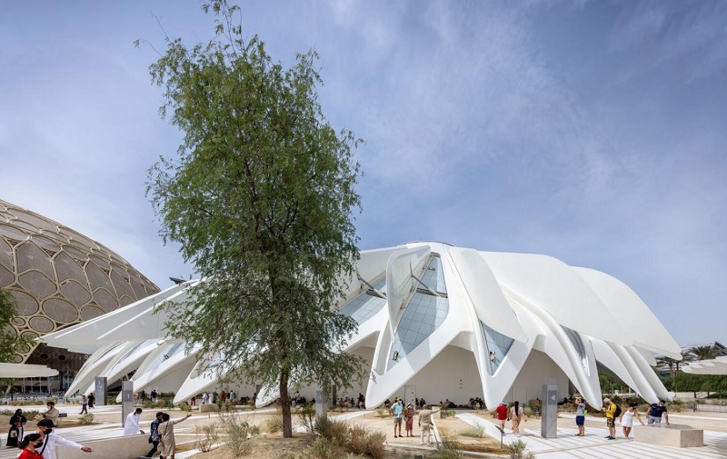 COP28: A recreated falcon wing-shaped UAE pavilion building