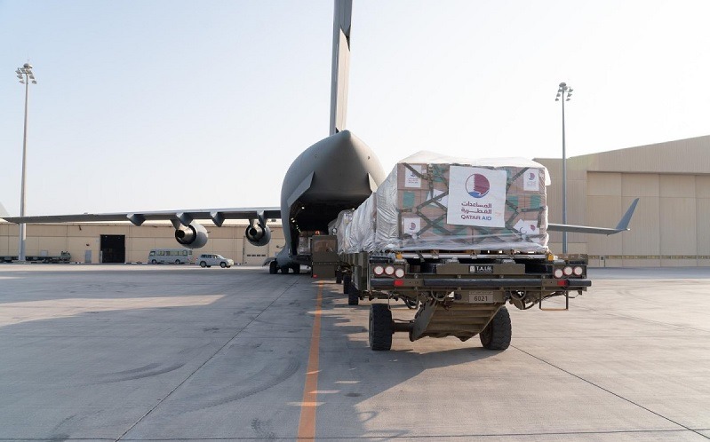 Qatari Armed Forces planes took off with 93 tonnes of aid to help the people of Gaza