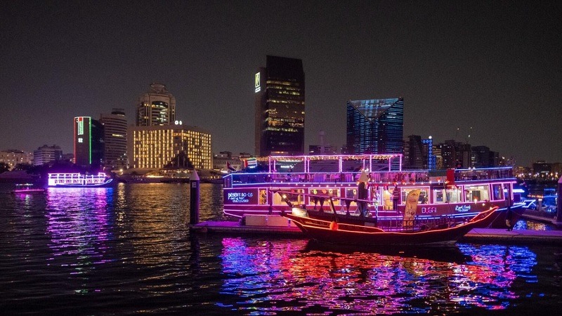 The streets of Dubai are lit up with neon lights for the festive season