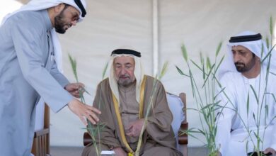 Ruler of Sharjah inspecting agricultural operations at wheat farm