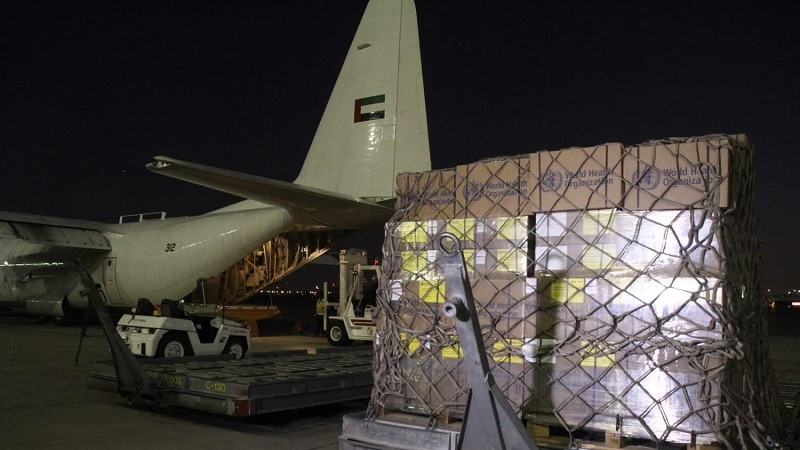 Delivery of relief goods collected by International Humanitarian City to Gaza