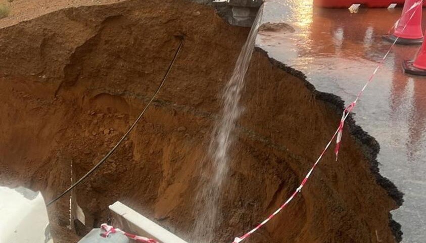Landslides on a road in Ras Al Khaimah due to heavy rains