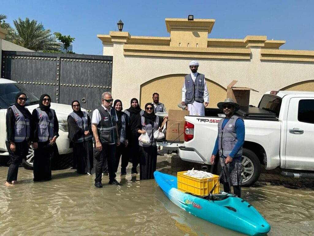 Volunteers distributed food items to people affected by heavy rains