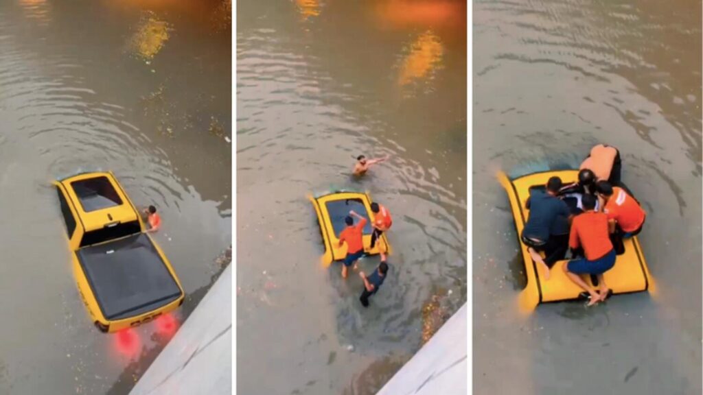 A young man who bravely rescued five people trapped inside a truck