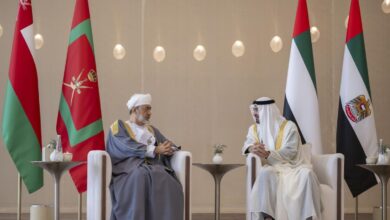 The President of the United Arab Emirates welcomes the Sultan of Oman