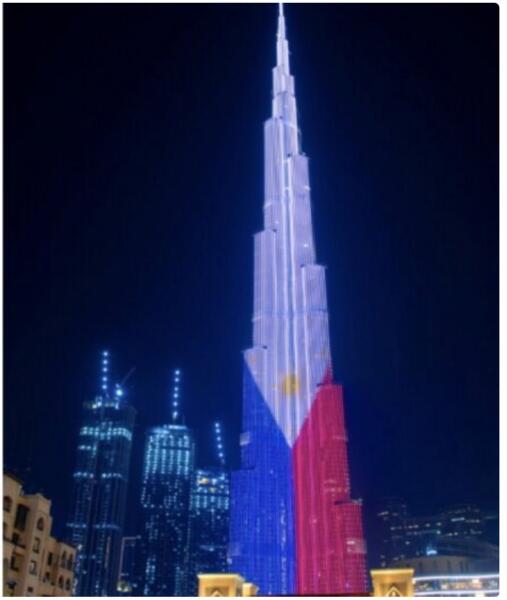 Burj Khalifa lights up in three colors for Philippine Independence Day!