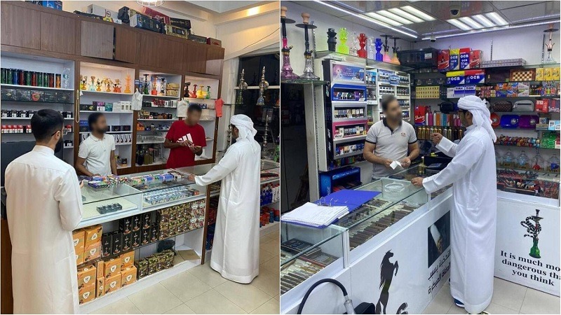 Police inspectors inspect cigarette shops
