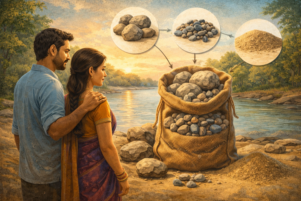 வாழ்க்கைப் முன்னுரிமைகளை விளக்கும் கற்கள், கூழாங்கற்கள், மணல் உவமை